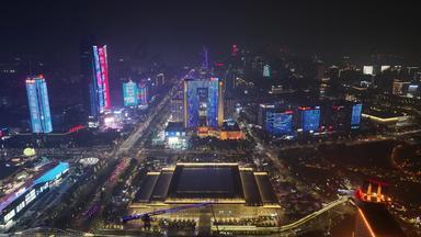 广东省东莞市海德广场夜景航拍